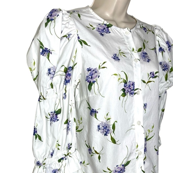 Les Reveries Elizabeth Shirt In Lavender Hydrangea White M Puff Sleeves Prairie - Picture 5 of 11